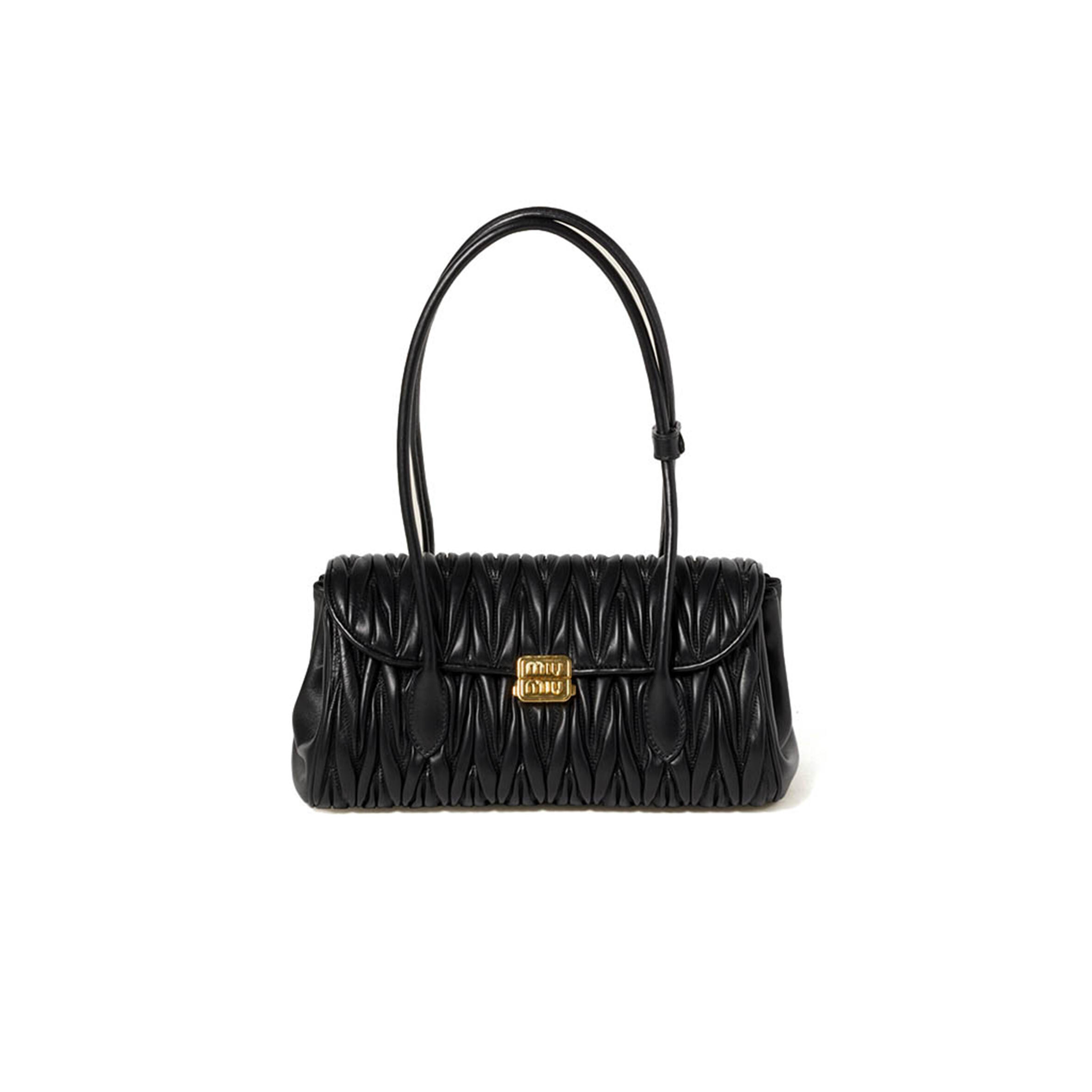 MIU MIU BLACK MATELASSÉ NAPPA LEATHER SHOULDER BAG 5BD265 (28*15*11cm)